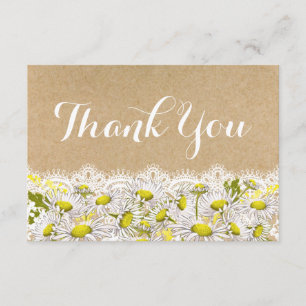 Daisies Lace Modern Rustic Thank You Card