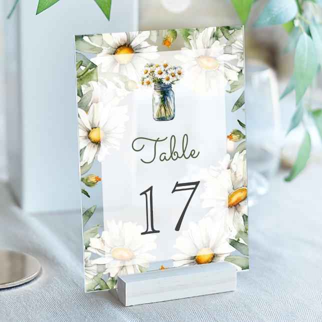 Daisies Mason Jar Wedding Acrylic Table Number (Creator Uploaded)