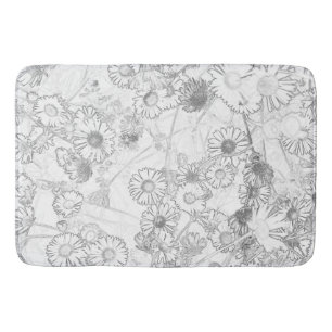 Daisies meadow light grey pattern shower curtain bath mat