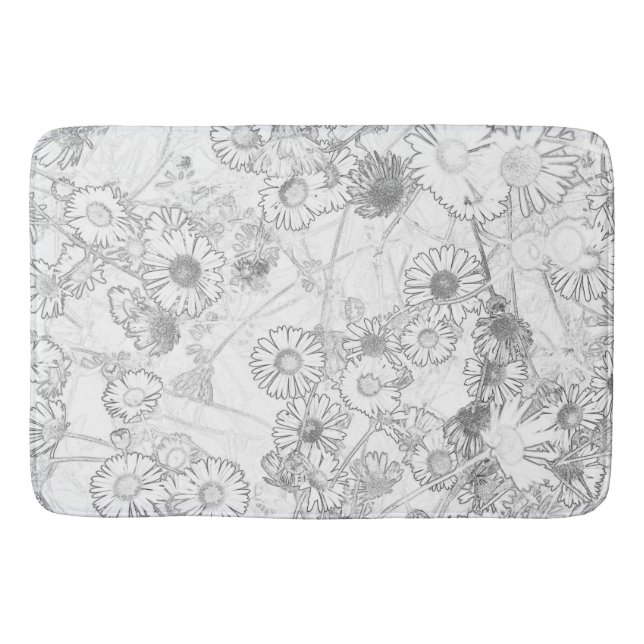 Daisies meadow light grey pattern shower curtain bath mat (Front)