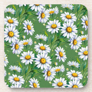 Daisies meadow. Watercolours Hard plastic coaster