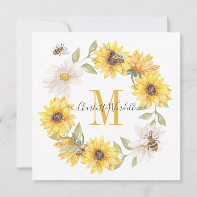 Daisies Monogram  Card (Front)
