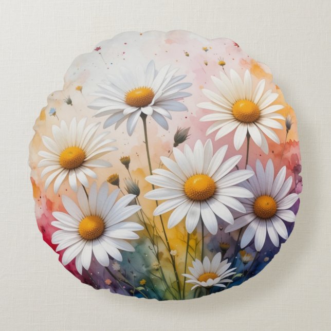 Daisies on a colourful background  round cushion (Front)