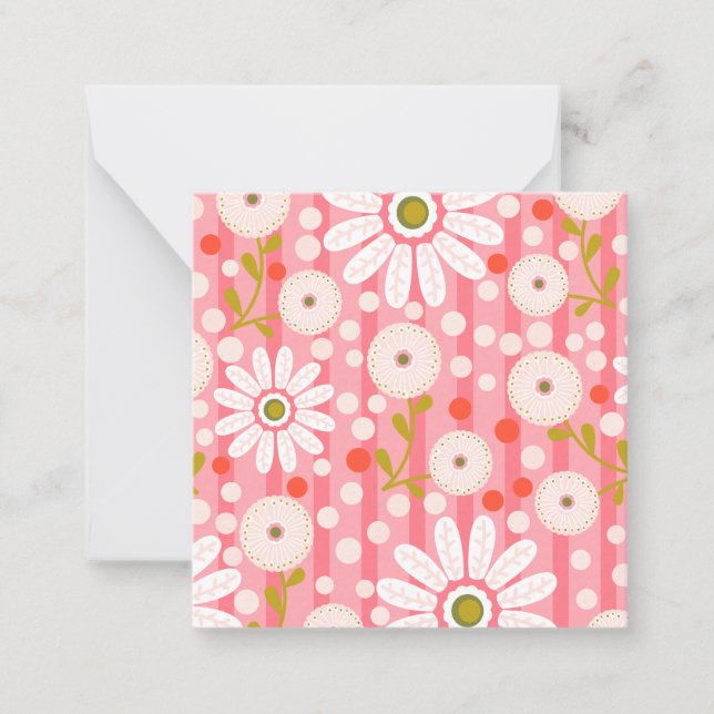 Daisies on a Rose Pink Striped Background Card (Front)