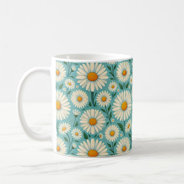 Daisies on a Soft Blue Background Coffee Mug (Left)