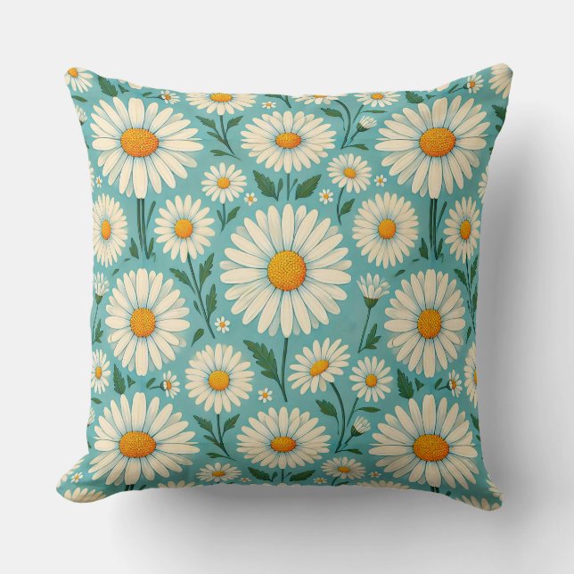 Daisies on a Soft Blue Background Cushion (Front)