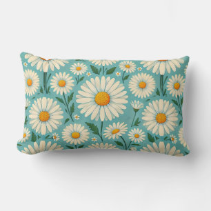 Daisies on a Soft Blue Background Lumbar Cushion