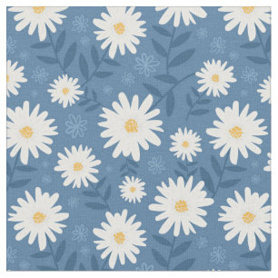 Daisies on Blue Background Fabric