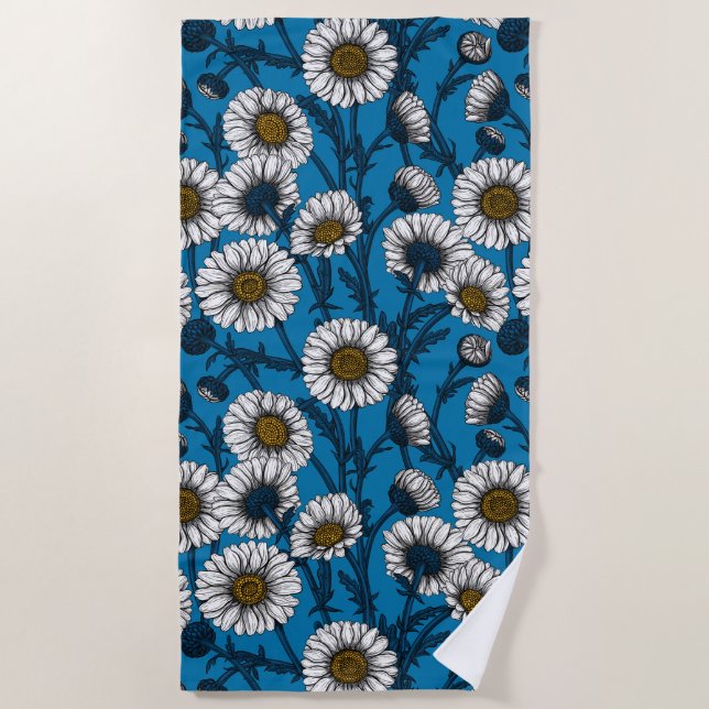 Daisies on blue beach towel (Front)