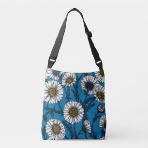 Daisies on blue crossbody bag