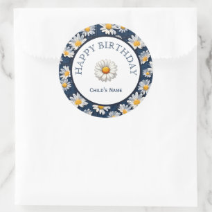 Daisies on Blue Denim Birthday  Classic Round Sticker