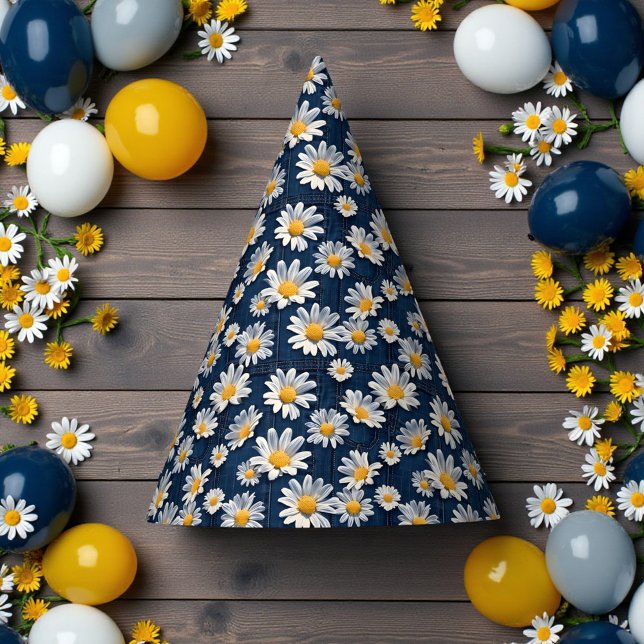Daisies on Blue Denim Birthday  Party Hat (Creator Uploaded)