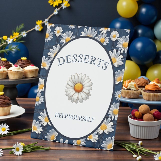 Daisies on Blue Denim Birthday  Pedestal Sign (Creator Uploaded)