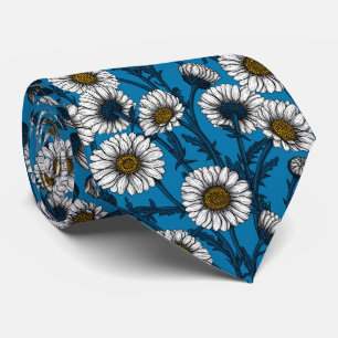 Daisies on blue neck tie
