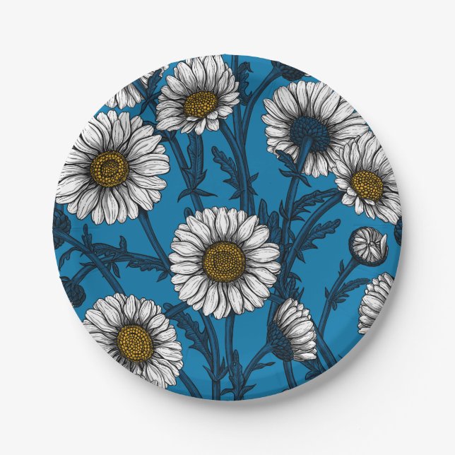 Daisies on blue paper plate (Front)