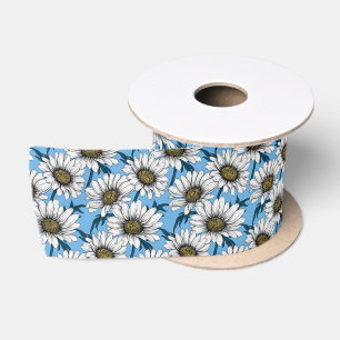 Daisies on blue satin ribbon