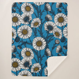 Daisies on blue sherpa blanket