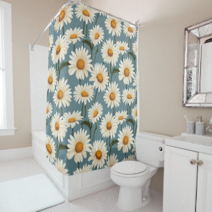 Daisies on Blue  Shower Curtain