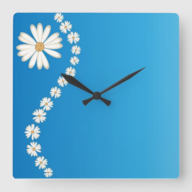Daisies on Blue Square Wall Clock (Front)