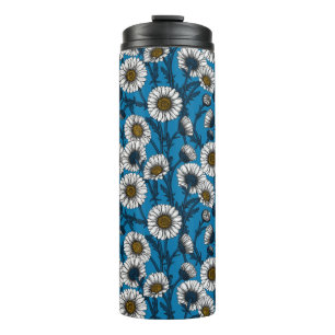 Daisies on blue thermal tumbler