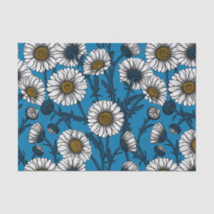 Daisies on blue tissue paper