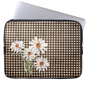 Daisies On Brown Gingham Laptop Sleeve