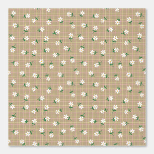 Daisies on Brown Plaid (medium scale) Wallpaper