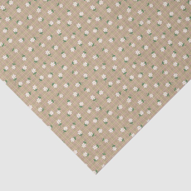 Daisies on Brown Plaid (small scale) Tissue Paper (Detail)