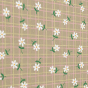Daisies on Brown Plaid (small scale) Wallpaper