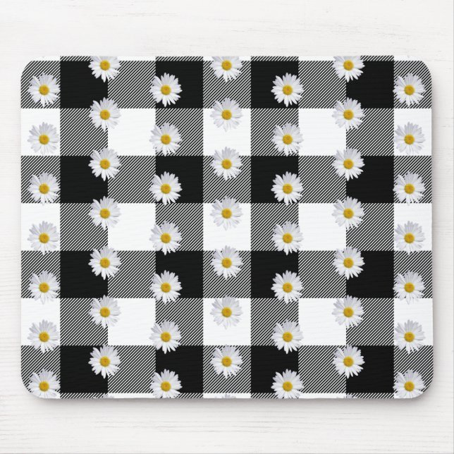 Daisies on Buffalo Plaid  Mouse Pad (Front)
