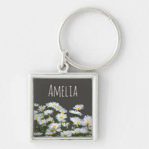 Daisies on Gray Personalized Key Ring