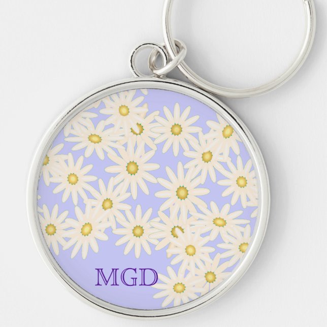Daisies on lilac monogram premium keychain (Front)