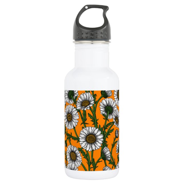 Daisies on orange 532 ml water bottle (Front)