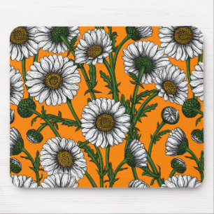 Daisies on orange mouse pad