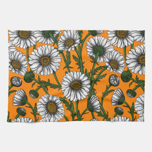Daisies on orange tea towel (Horizontal)