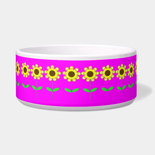 Daisies on Pink Ceramic Pet Bowl (Front)