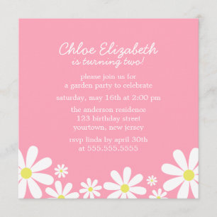 Daisies on Pink Girl Birthday Party Invitation