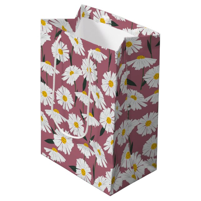 Daisies on pink medium gift bag (Front Angled)