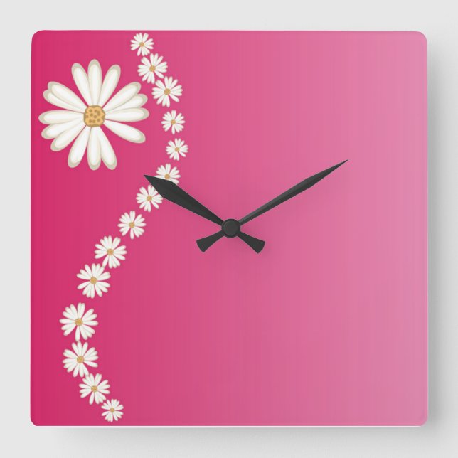 Daisies on Pink Square Wall Clock (Front)