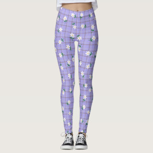 Daisies on Plaid (large scale) Purple Leggings