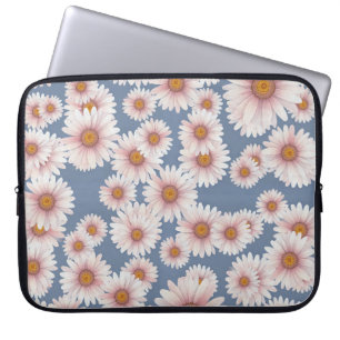 Daisies on pretty lavender background watercolor laptop sleeve