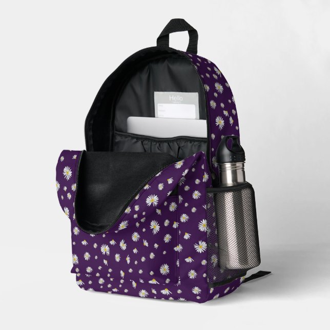 Daisies On Purple KiniArt Printed Backpack (Back Corner Right (Open))