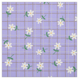 Daisies on Purple Plaid (medium scale) Fabric