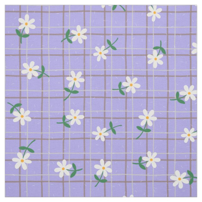 Daisies on Purple Plaid (medium scale) Fabric (Swatch)