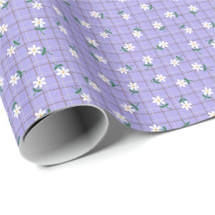 Daisies on Purple Plaid (small scale) Wrapping Paper
