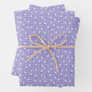 Daisies on Purple Plaid (small scale) Wrapping Paper Sheet