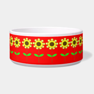 Daisies on Red Ceramic Pet Bowl