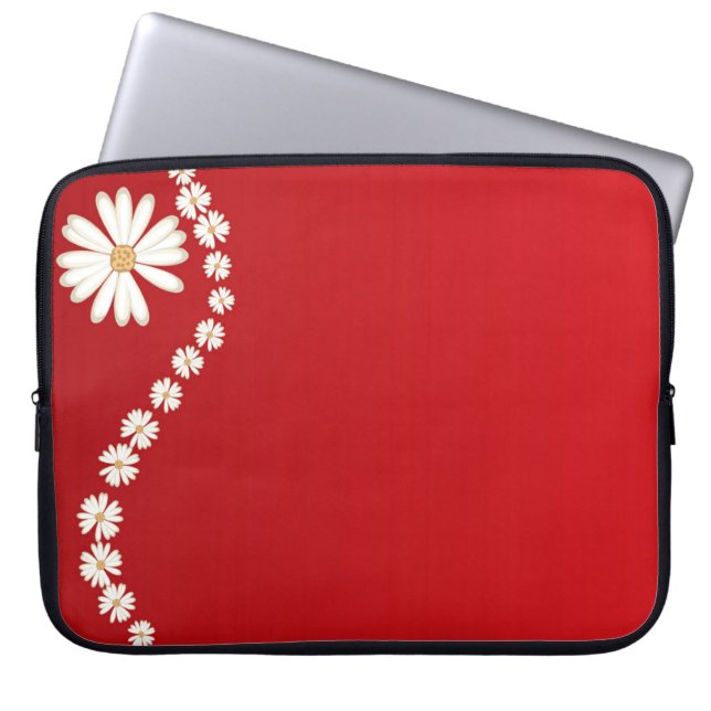 Daisies On Red Laptop Computer Sleeve (Front)