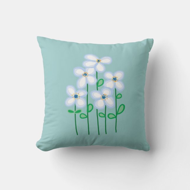 Daisies on soft blue background cushion (Front)