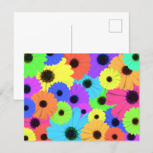 Daisies or Marigolds Colourful Psychedelic Pattern Postcard